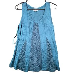 Knox Rose Womens Blouse Teal Sleeveless U Neck Lace Tank Stretch XS